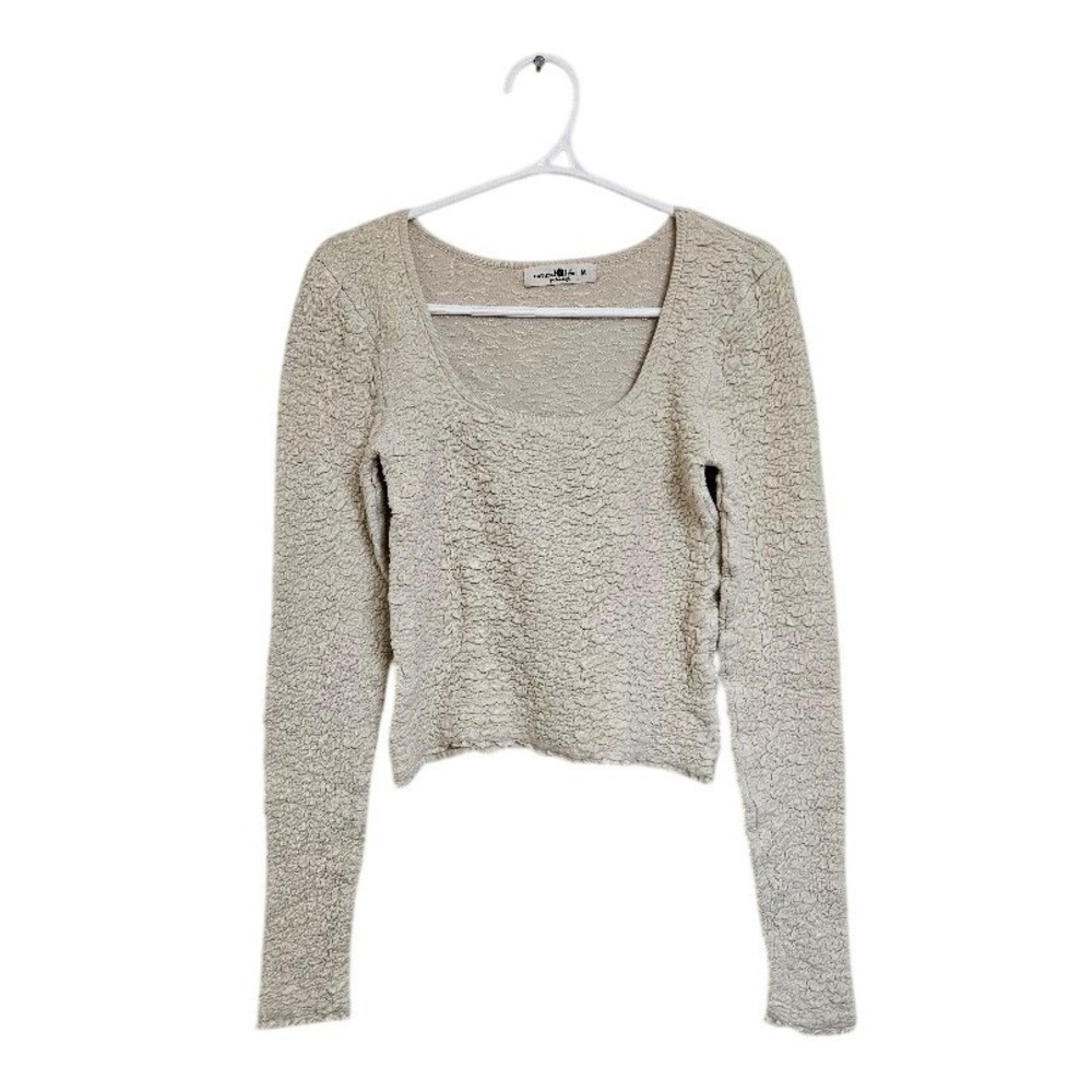 Natural Life Textured Long Sleeve Scoop Neck Top Cream Ivory Medium Boho
